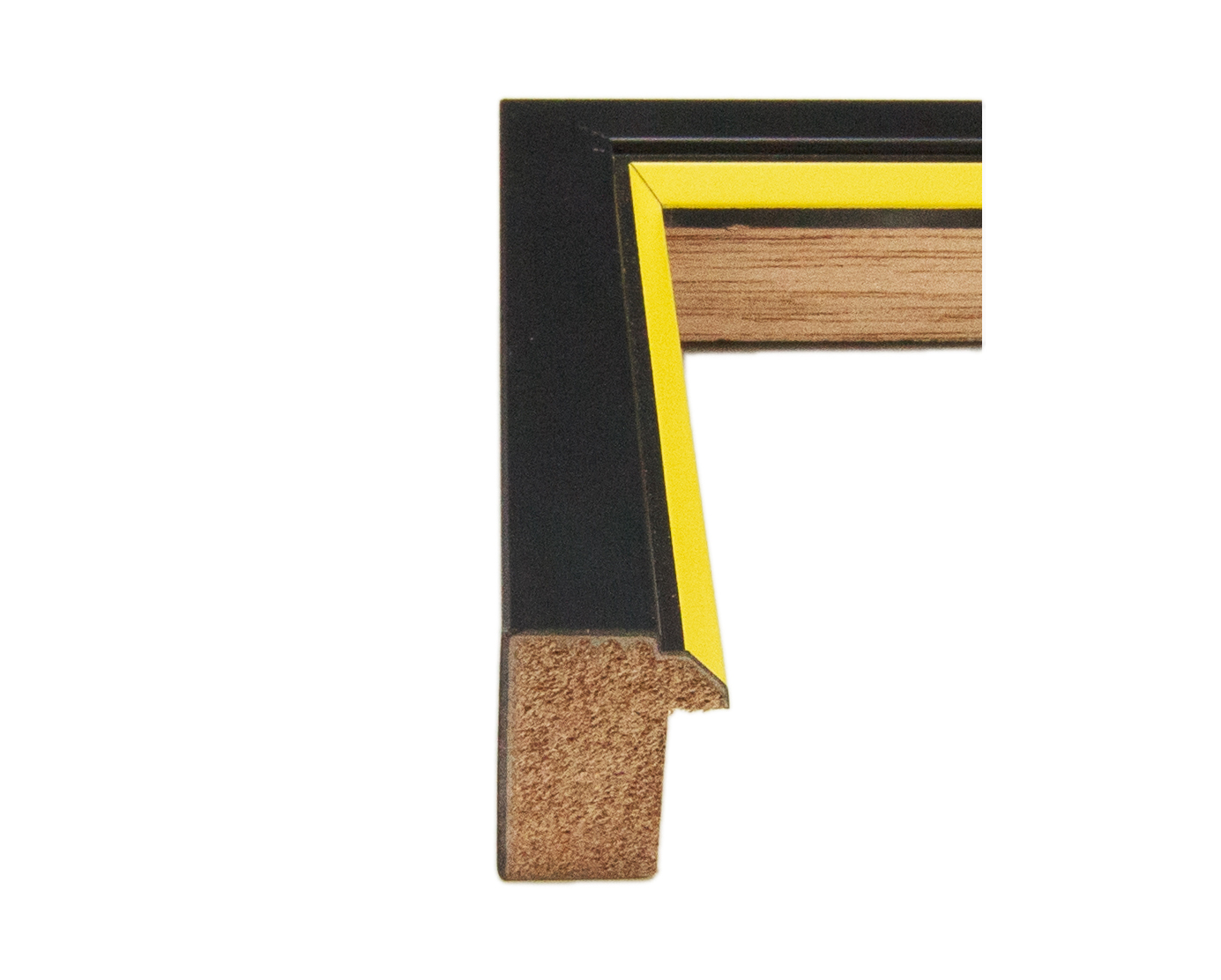 7/8 inch Wide Black with Yellow Bevel Lip Picture Frame Moulding in