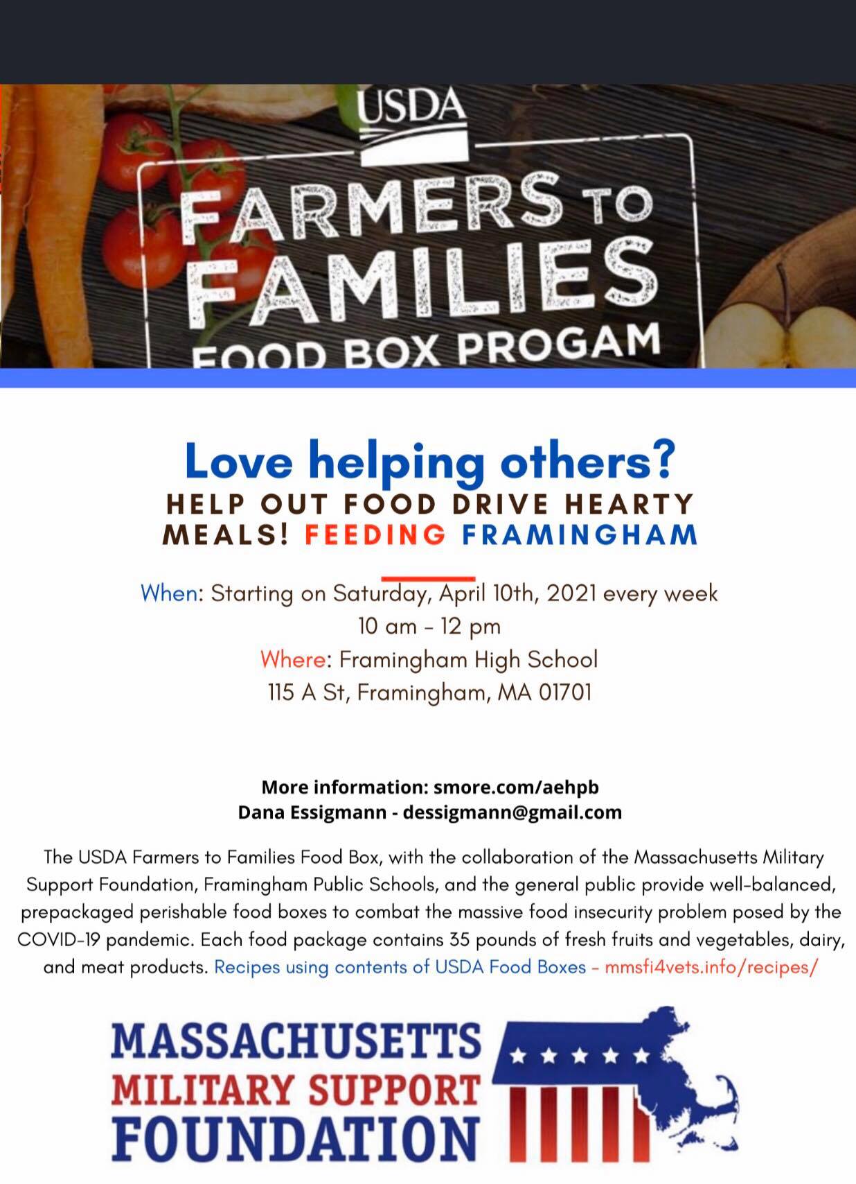 Farmers To Families Food Box Begins in Framingham April 10 Framingham
