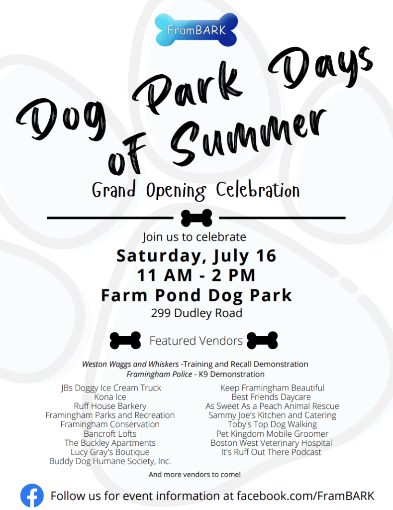 Grand Opening Celebration For Framingham's First Dog Park Set For July 16