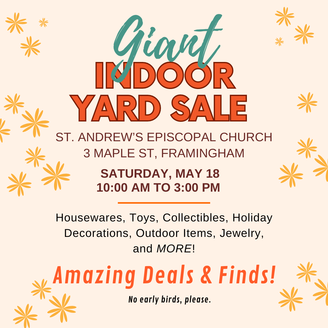 Giant Indoor Yard Sale Sale at St. Andrew’s Church Framingham Source