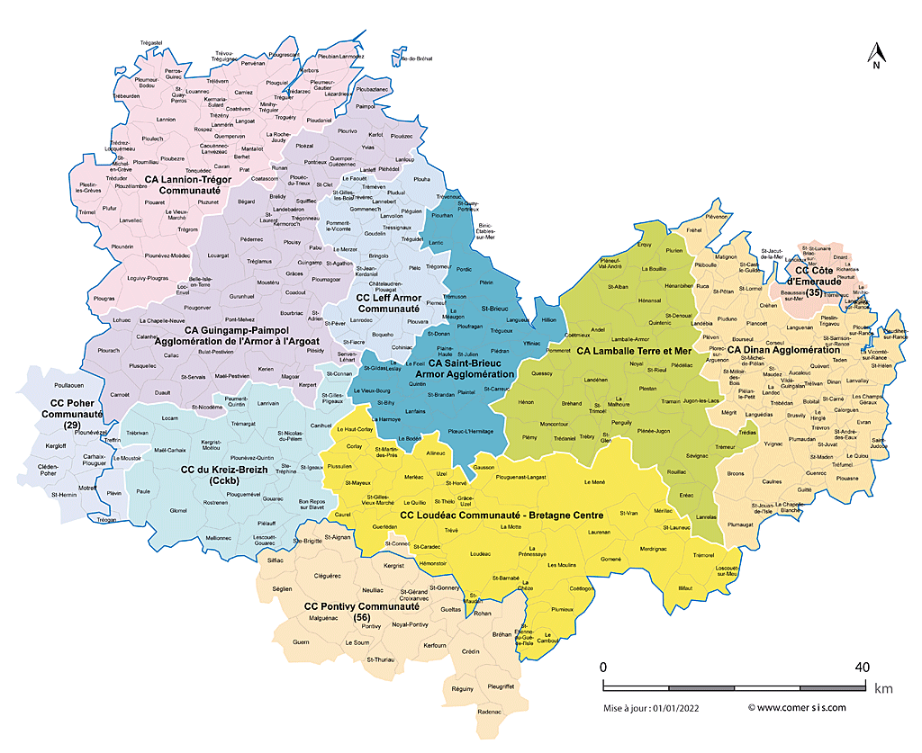 Les Meilleures Destinations À Visiter Selon La Carte Des Communes Des Côtes D'armor Carte des des Côtesd'Armor avec communes