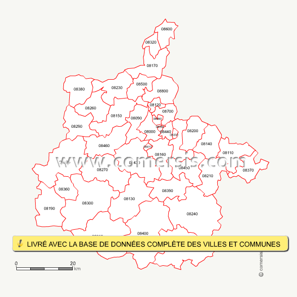 Carte des codes postaux des Ardennes
