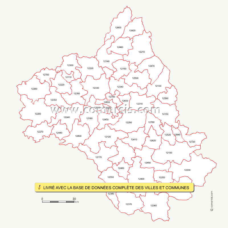 Carte des codes postaux de l'Aveyron