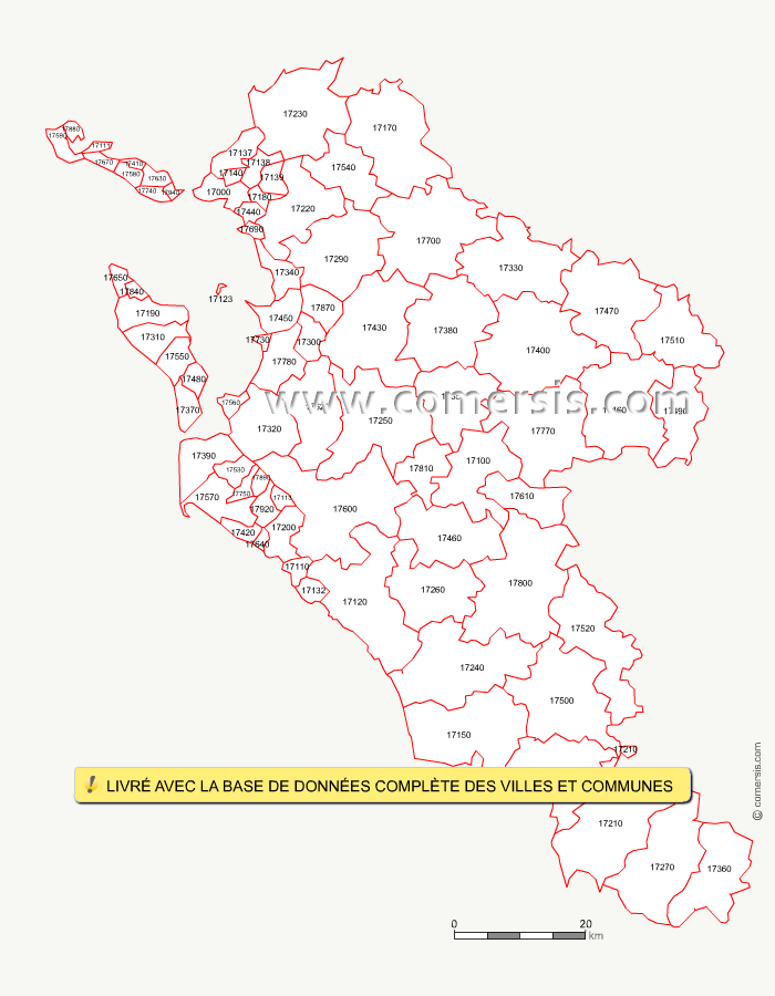 Carte des codes postaux de la CharenteMaritime
