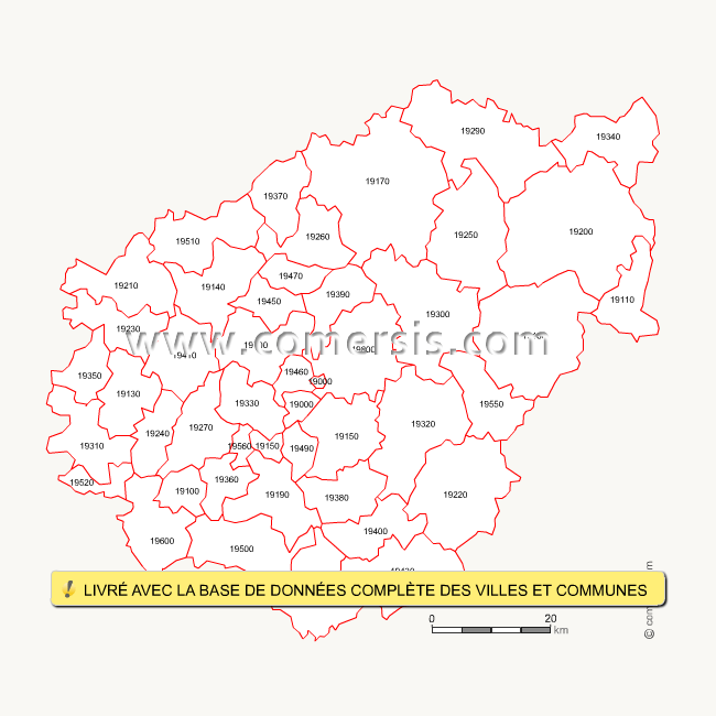 Carte des codes postaux de la Corrèze