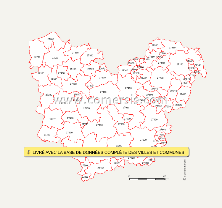 Carte des codes postaux de l'Eure