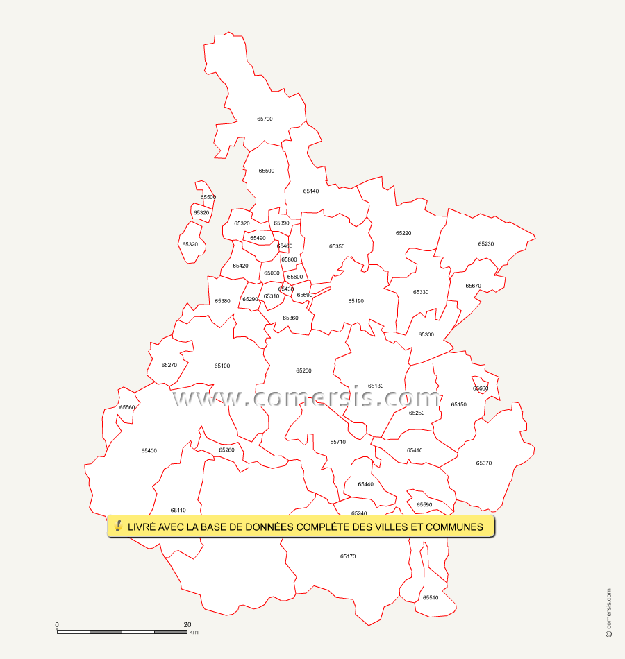 Carte des codes postaux des HautesPyrénées