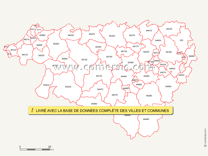 Carte des codes postaux des PyrénéesAtlantiques