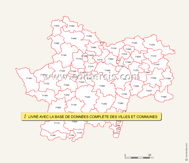 Carte des codes postaux de SaôneetLoire