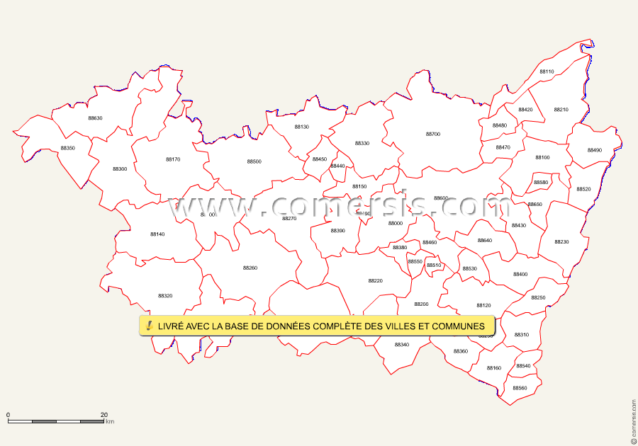 Carte des codes postaux des Vosges