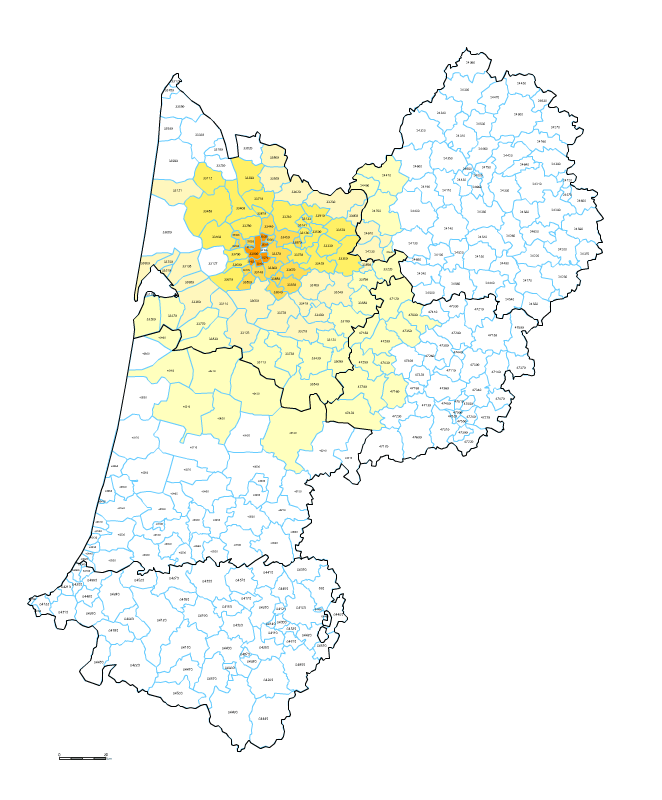 Carte des codes postaux d'Aquitaine