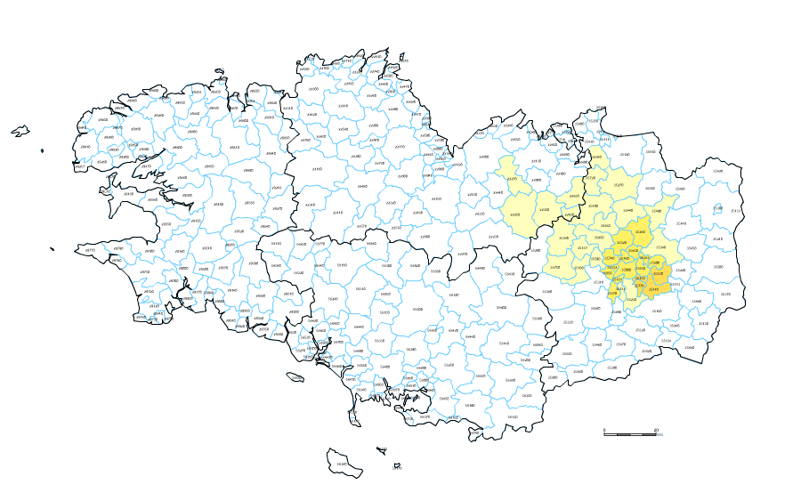 Carte des codes postaux de Bretagne