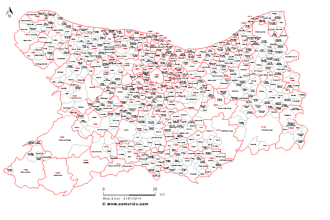 Carte des codes postaux du Calvados