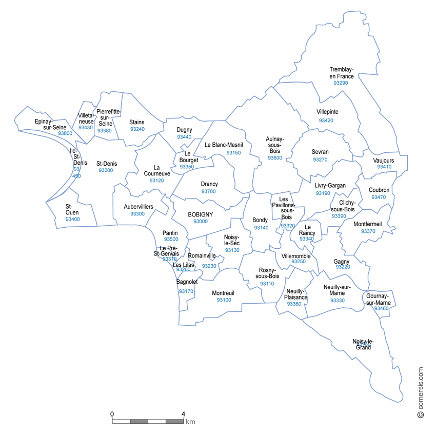 Carte des codes postaux de la SeineSaintDenis