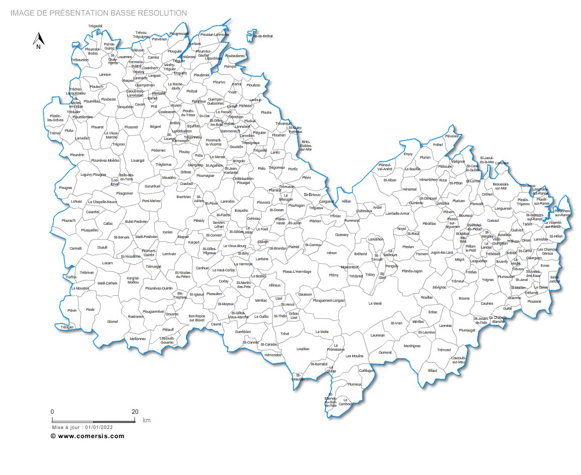 Les Meilleures Destinations À Visiter Selon La Carte Des Communes Des Côtes D'armor Carte personnalisable des villes et communes des Côtesd'Armor