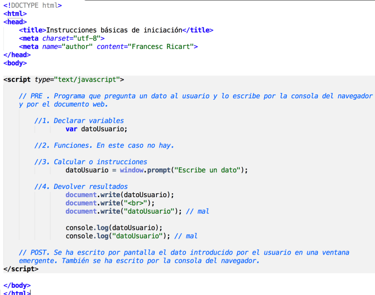 Instrucciones bÃ¡sicas para familiarizarse con javascript