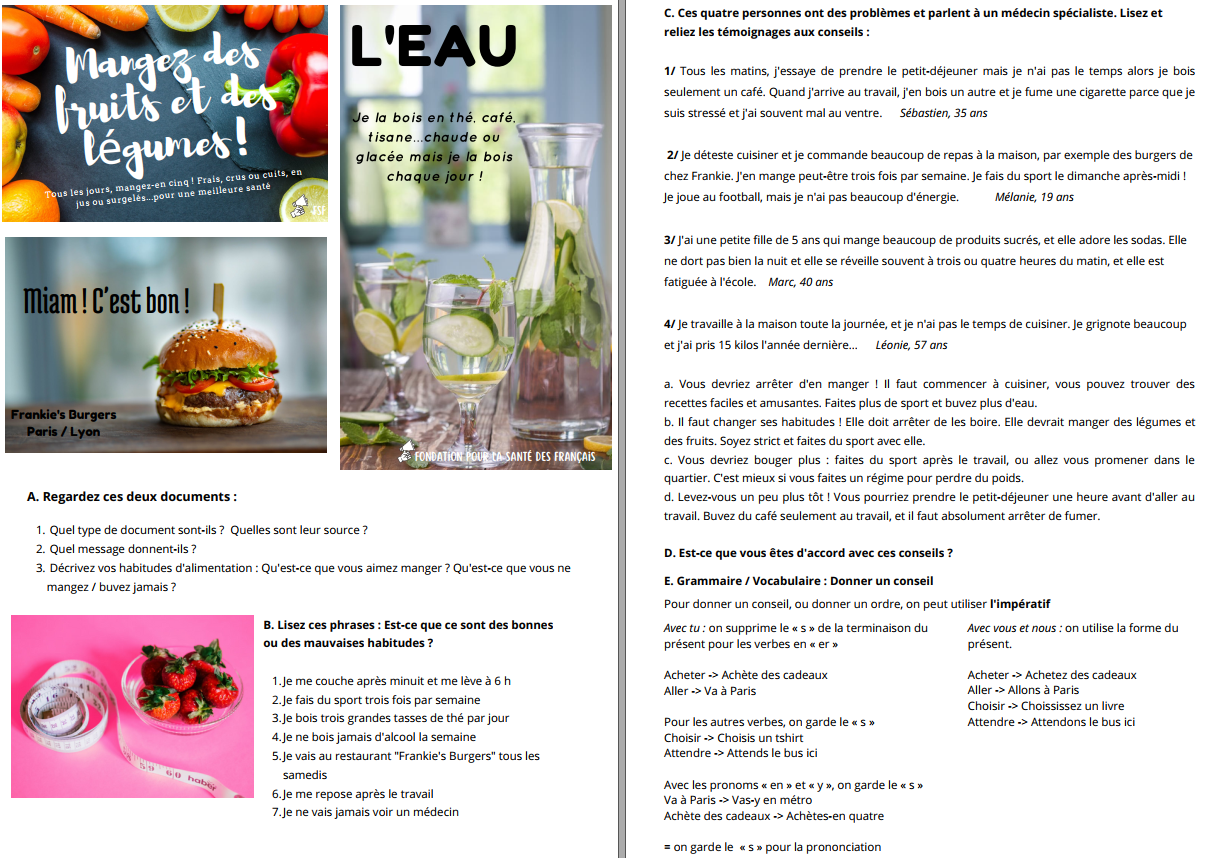 A2 + Donner des conseils sur la santé, les habitudes de vie