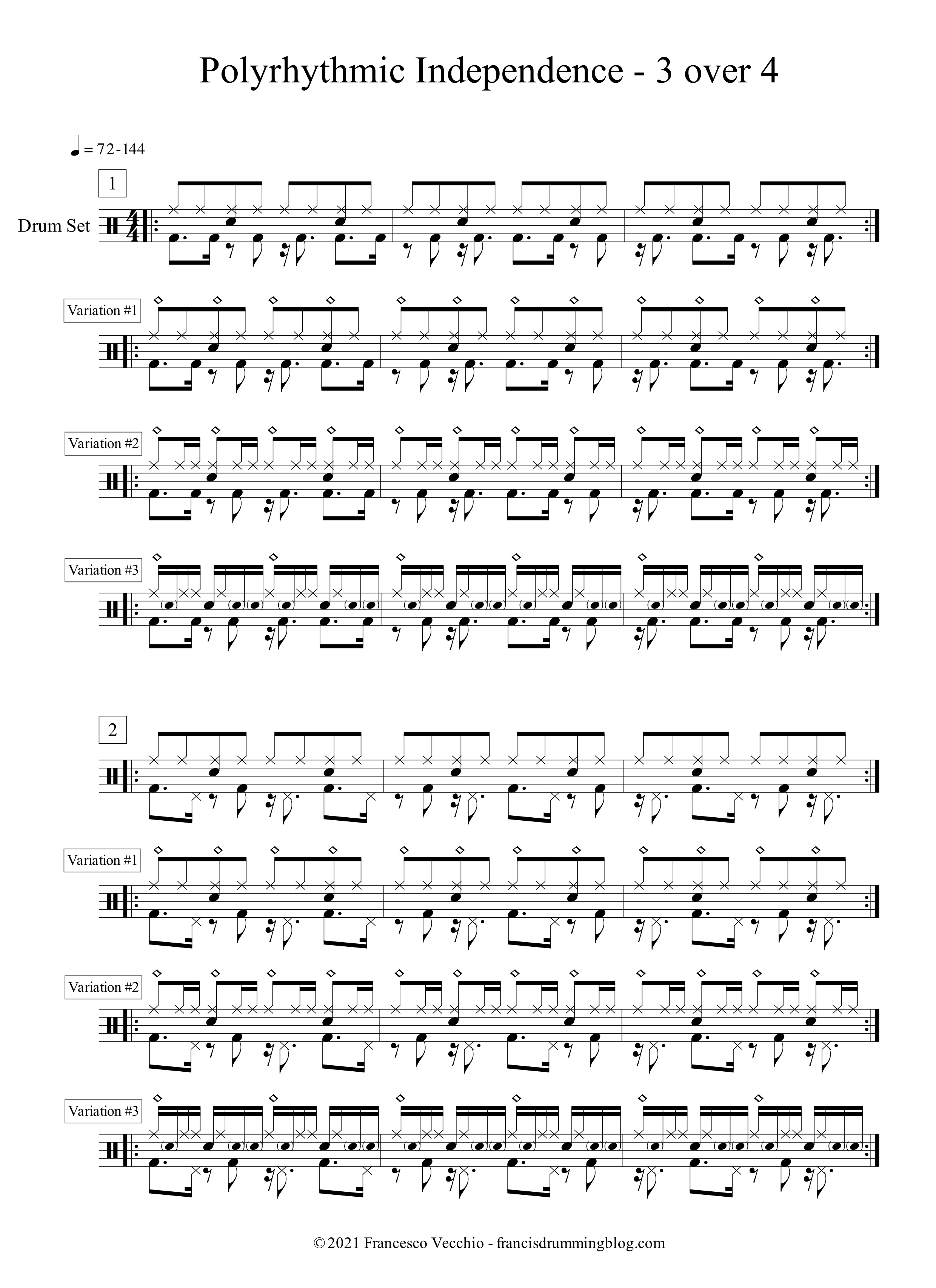 Polyrhythmic Independence Exercise 3 over 4 Francis' Drumming Blog
