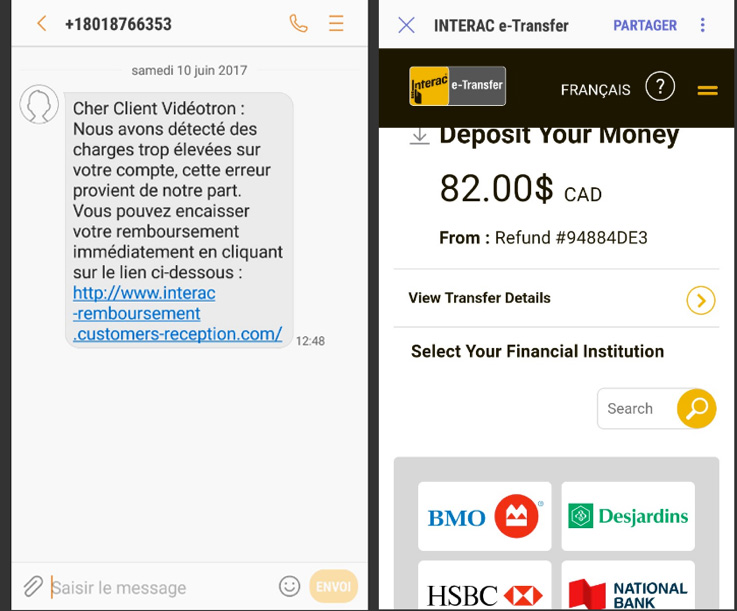 Vidéotron ou Bell vous envoie un remboursement par texto