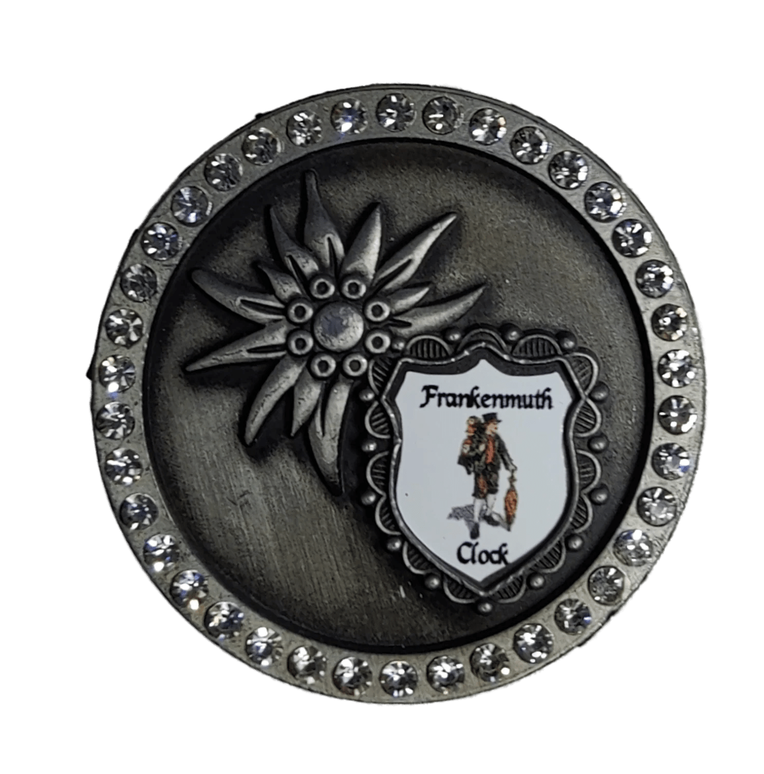 3180 Metal Edelweiss Flower with FCC Crest Frankenmuth Clock