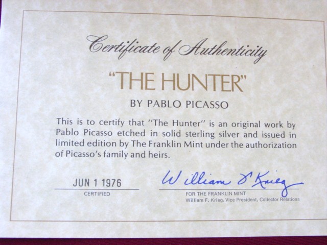Franklin Mint Picasso's The Hunter