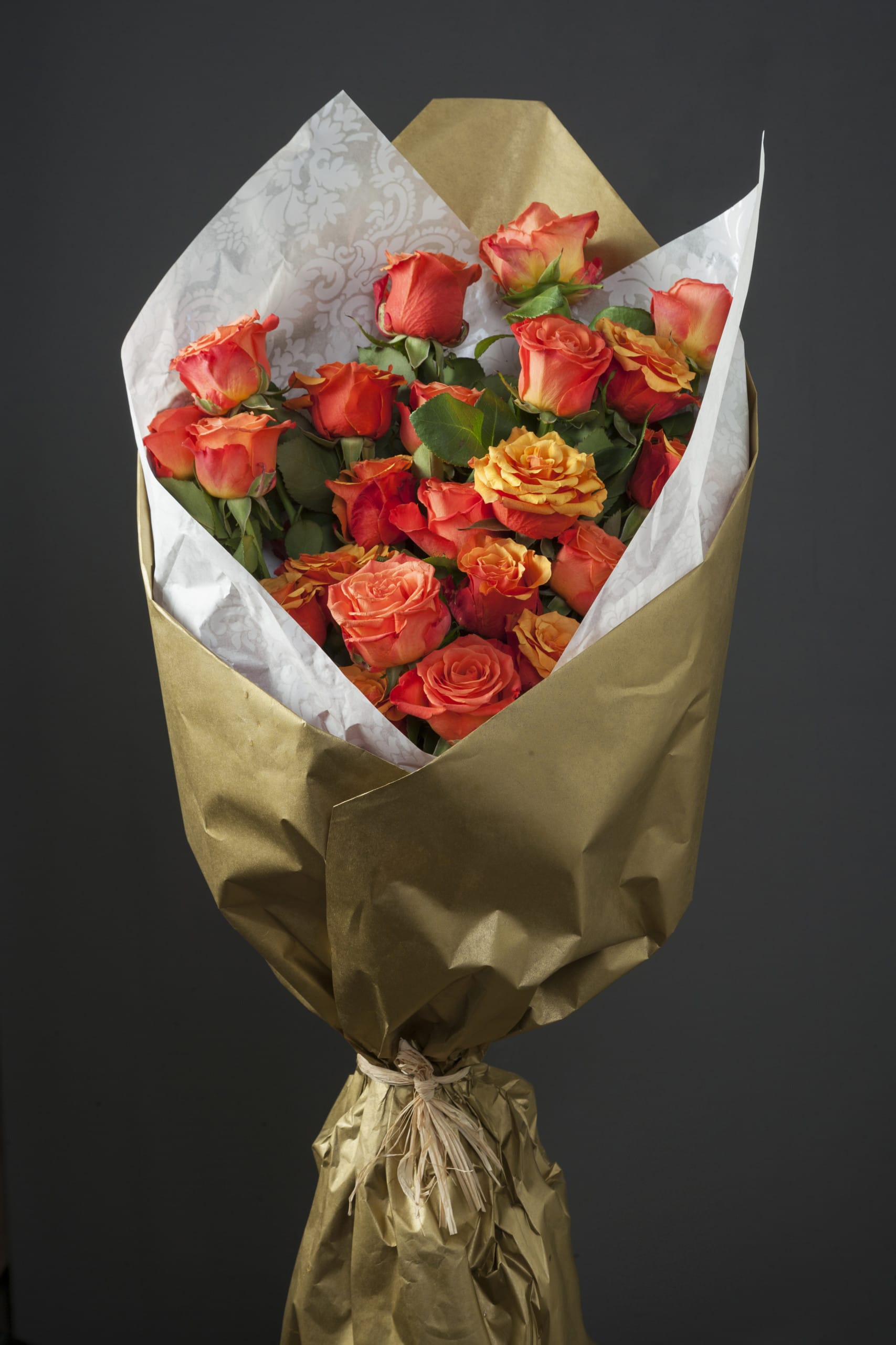 Orange Roses Bouquet in Luxury Gold Paper fromR300