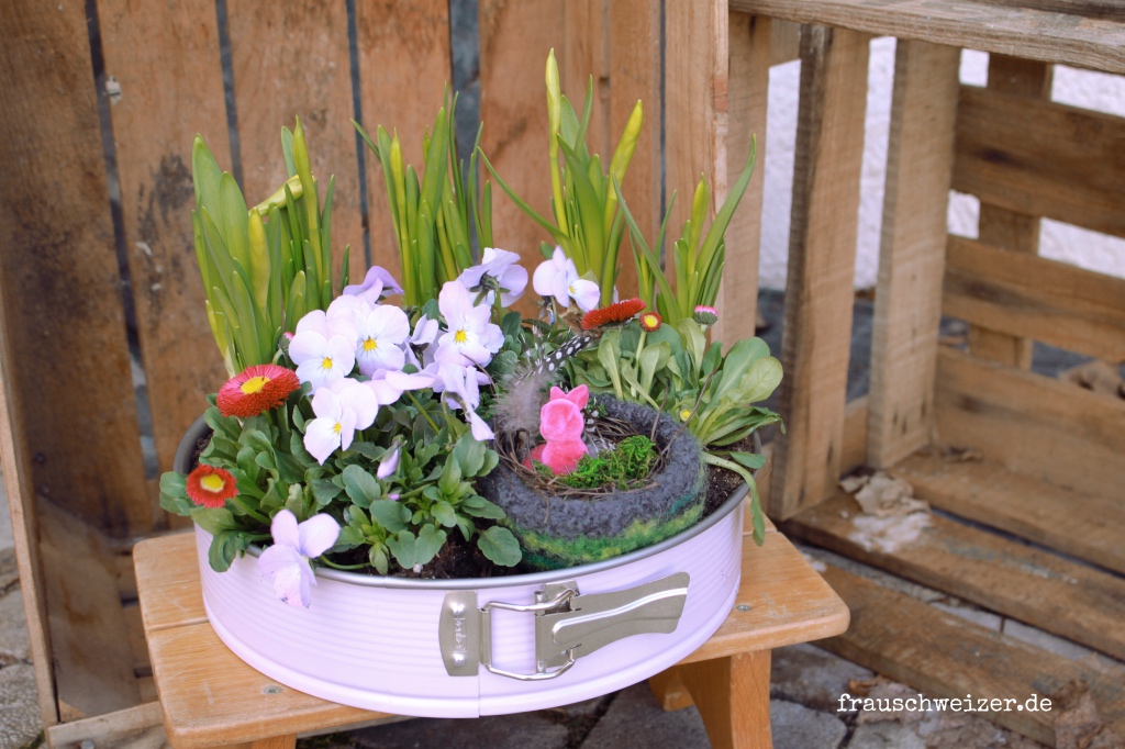 Frühlingsgeschenk mit Blumen und einer Springform