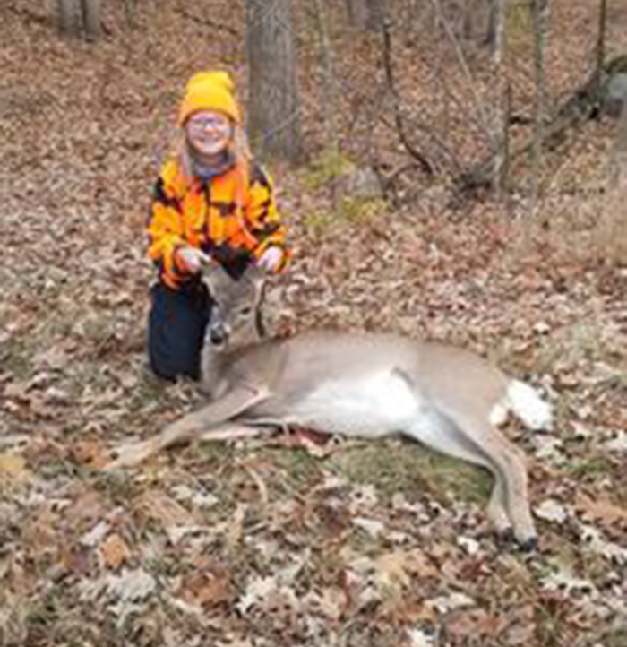 Harlee Erickson, age 11, brought home her first deer during the youth
