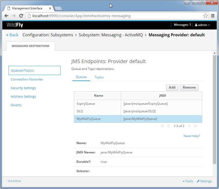 Create a Queue on Wildfly
