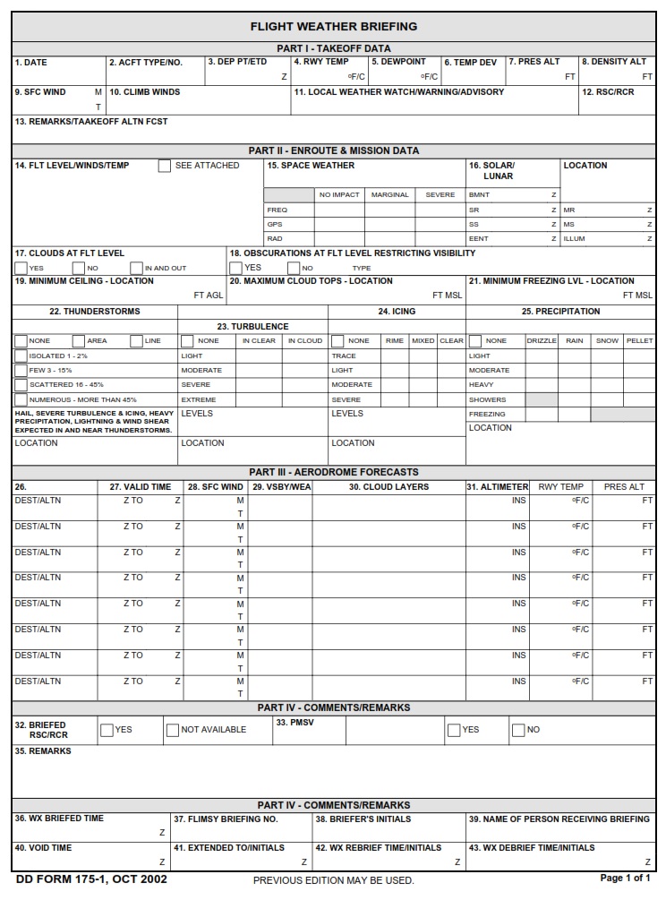 DD Form 1751 Flight Weather Briefing Free Online Forms(07)