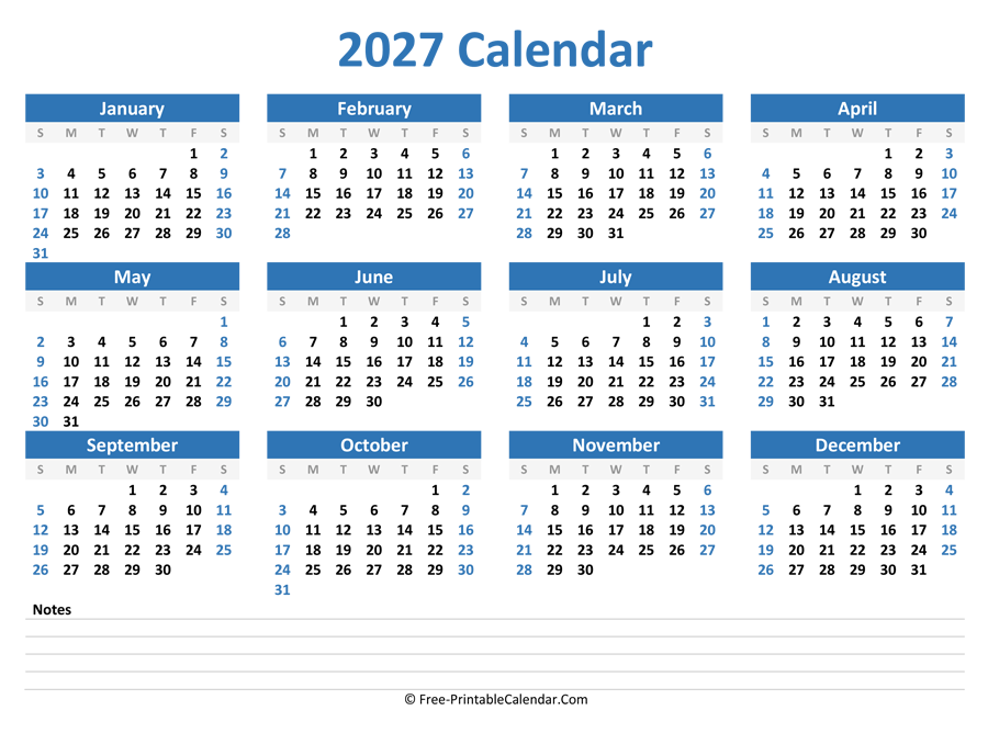 2027 Yearly Calendar