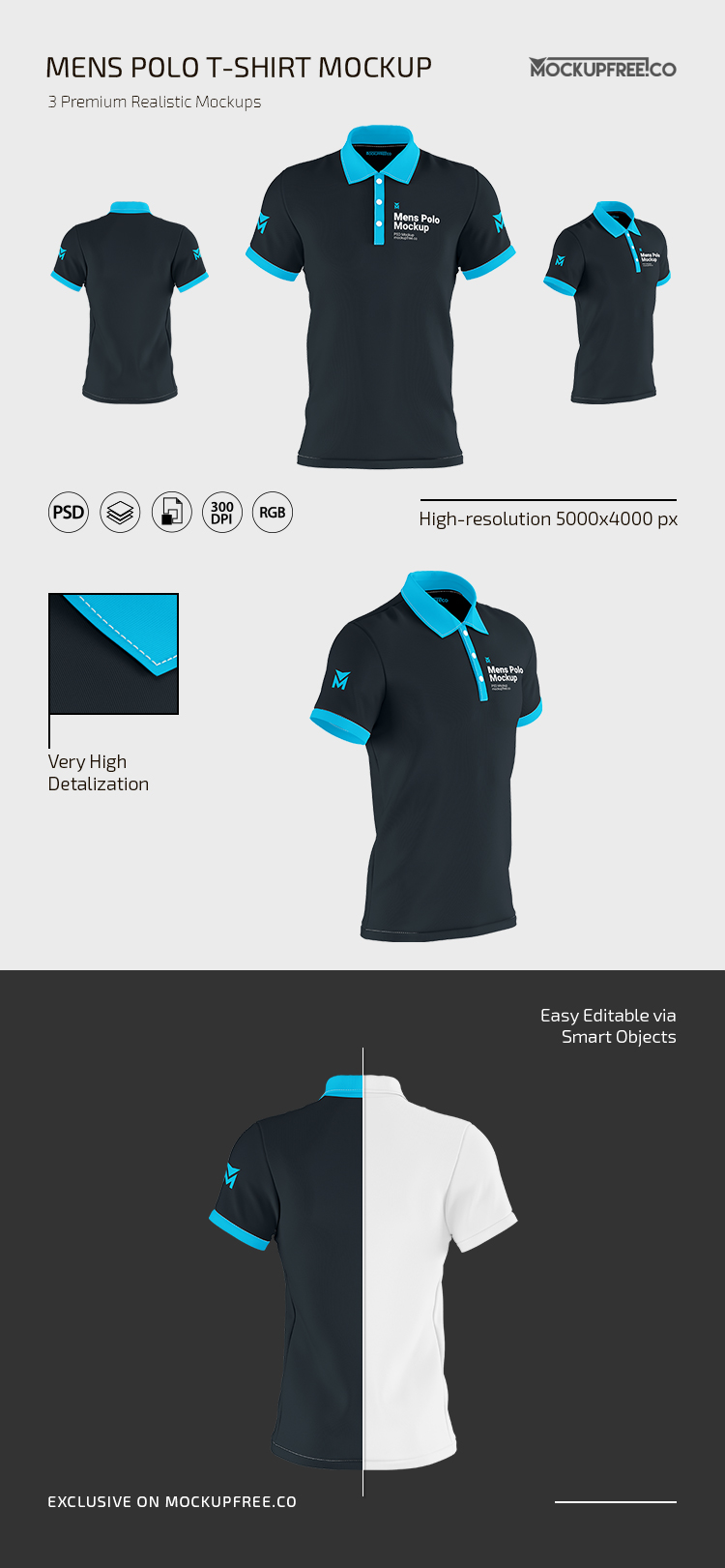 Men's Polo TShirts MockUp Set Free PSD Templates