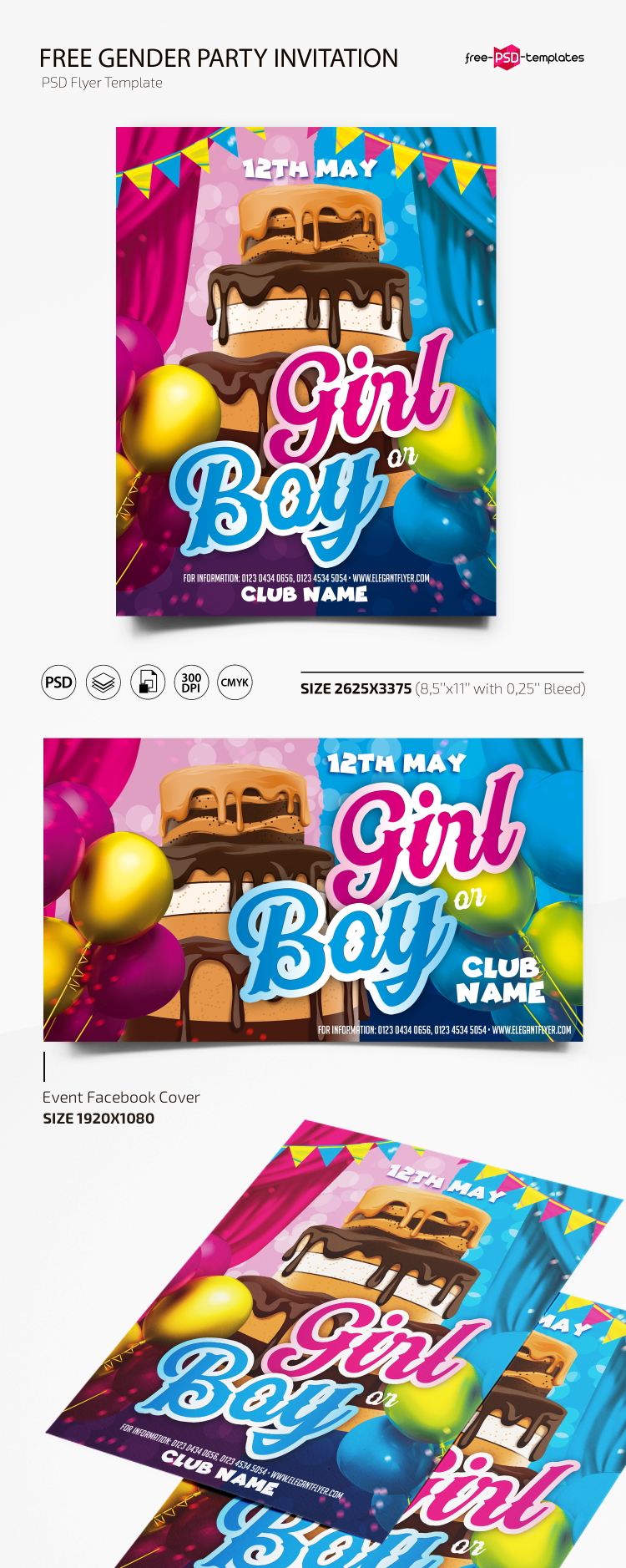 Free Gender Party Invitation PSD Template Free PSD Templates