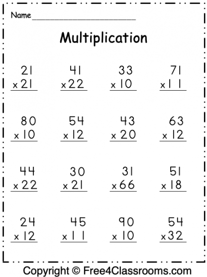 Free Multiplication Worksheet - 2 Digit by 2 Digit - Free Worksheets