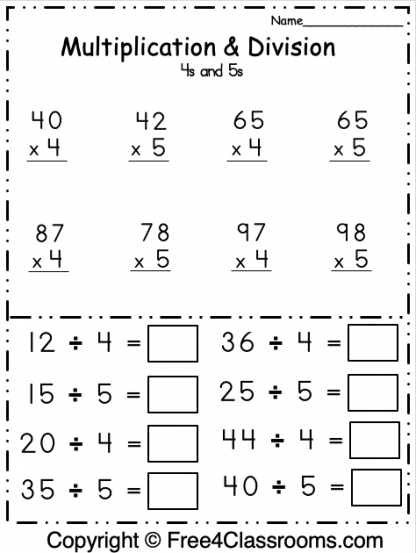 Free Multiplication and Division Math Worksheet - Free Worksheets