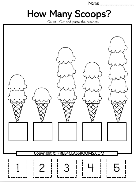 Free Pre-K Cut and Paste Worksheets - Numbers 1 to 5 - Free Worksheets