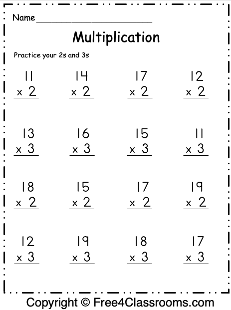 Free Multiplication Worksheet - 2S And 3S - Free4Classrooms