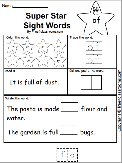 Free Sight Word Worksheet (of) - Free Worksheets - Free4Classrooms