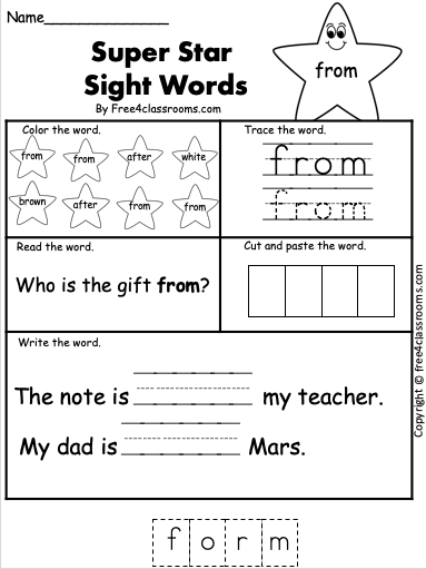 Free Sight Word Worksheet - (from) - Free Worksheets - Free4Classrooms
