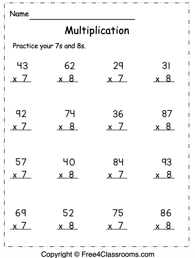 Free Multiplication Worksheet Grade 3 Free Worksheets Free4Classrooms