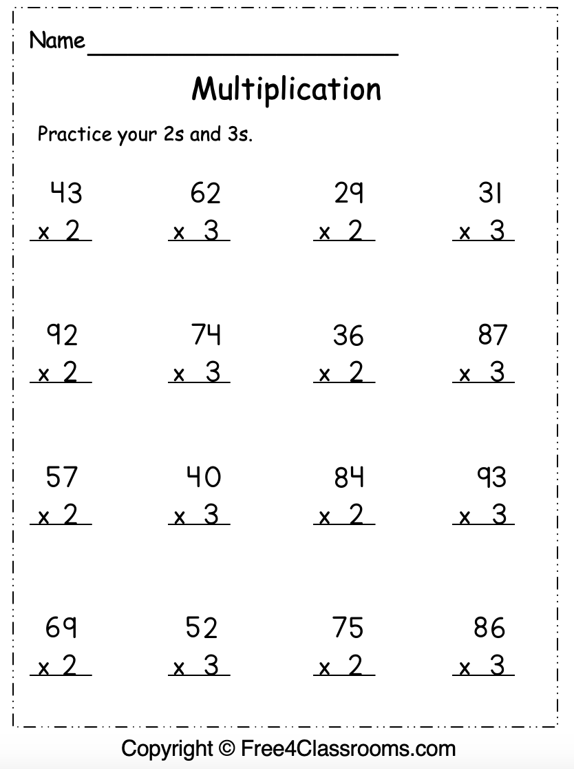 Free Multiplication Worksheet - Grade 3 - Free Worksheets - Free4Classrooms