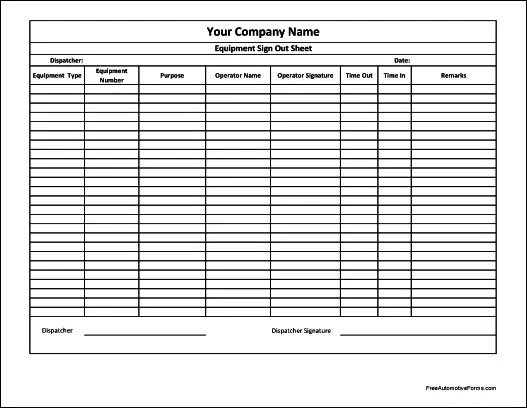 Free Personalized Equipment Sign Out Sheet