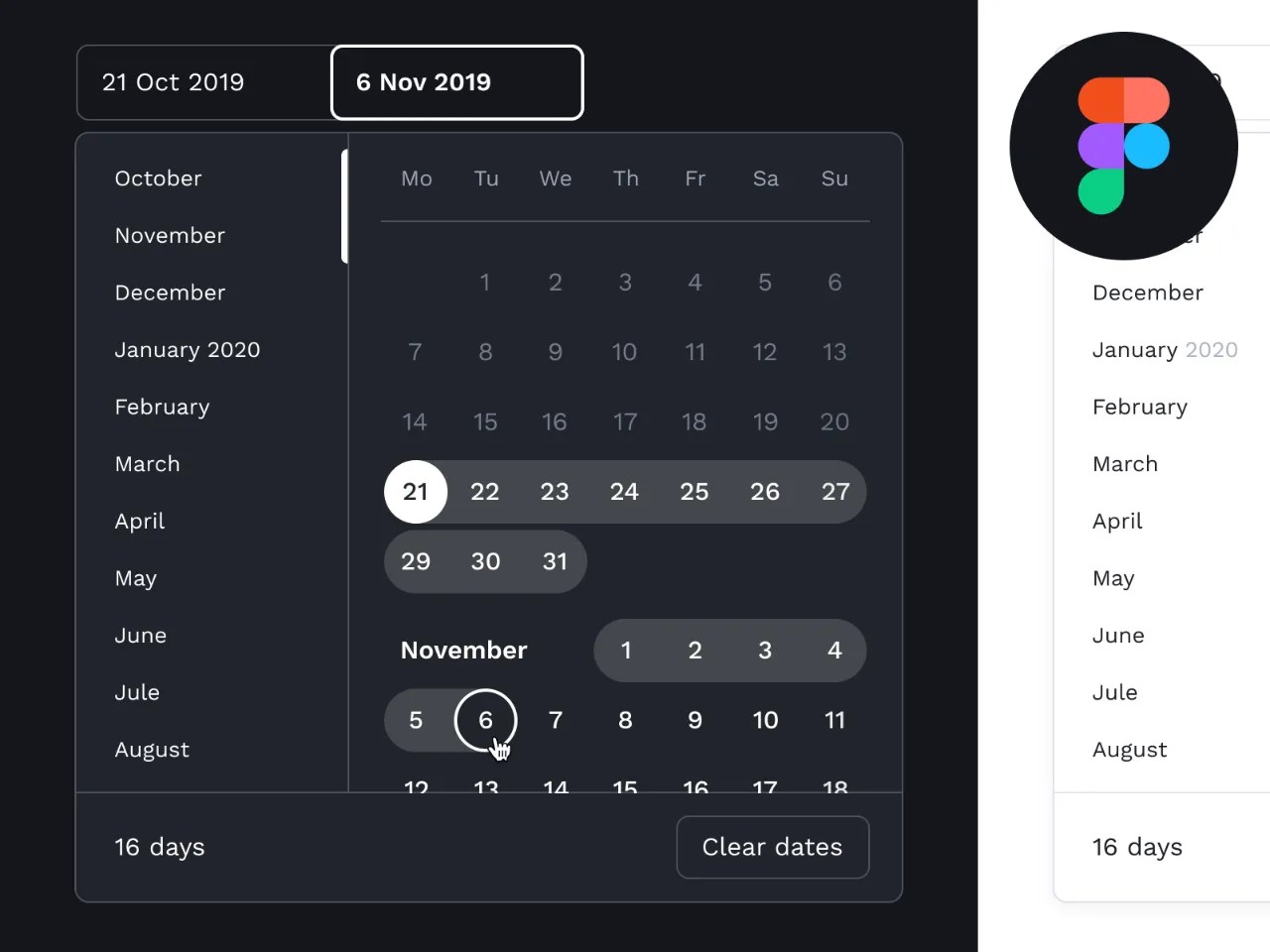 Calendar Widget UI Kit freebie for Figma and Adobe XD