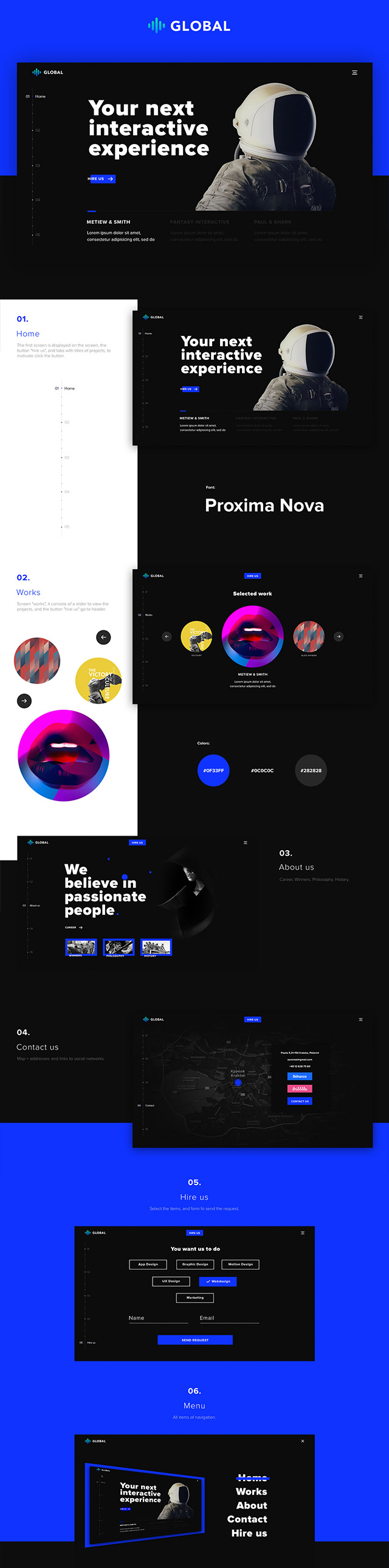 Global A futuristic one page portfolio in PSD and HTML Freebiesbug