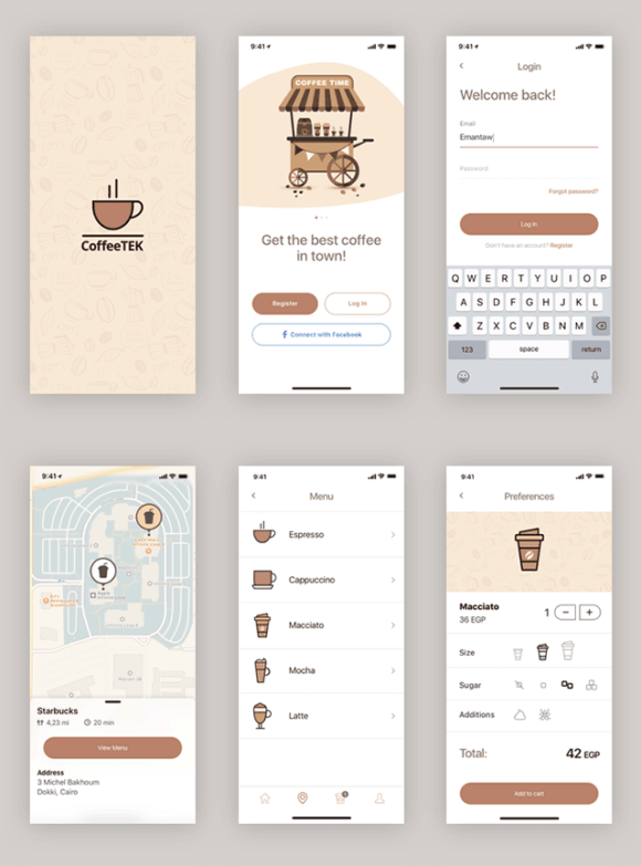Coffee app design template for Sketch Freebiesbug