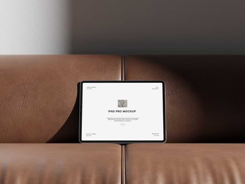 iPad Pro on Leather Sofa Mockup Freebiesbug