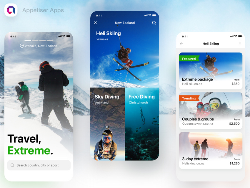 Extreme Travel App Design Resource for AdobeXD FreebiesUI
