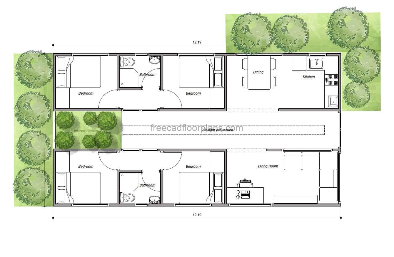 FourBedrooms Shipping Container House, AutoCAD Plan