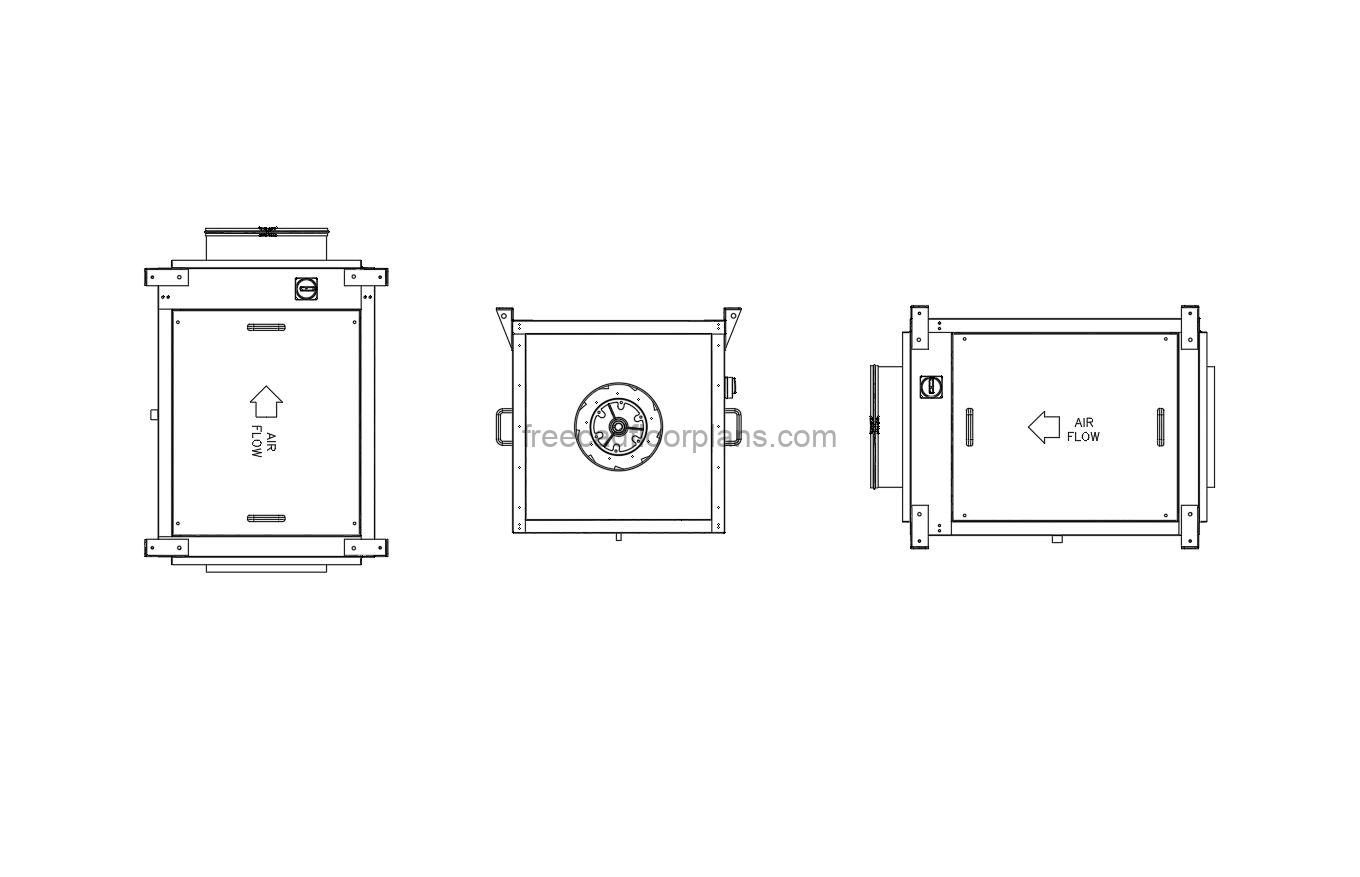 Inline Fan Extractor, Plan and Elevation Views AutoCAD Block Free Cad Floor Plans