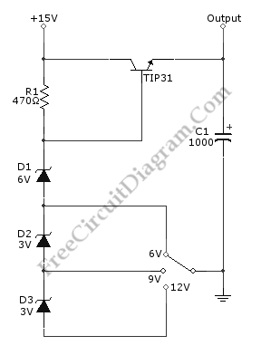 Selectable Voltages 6V, 9V, and 12V Linear Voltage Regulator